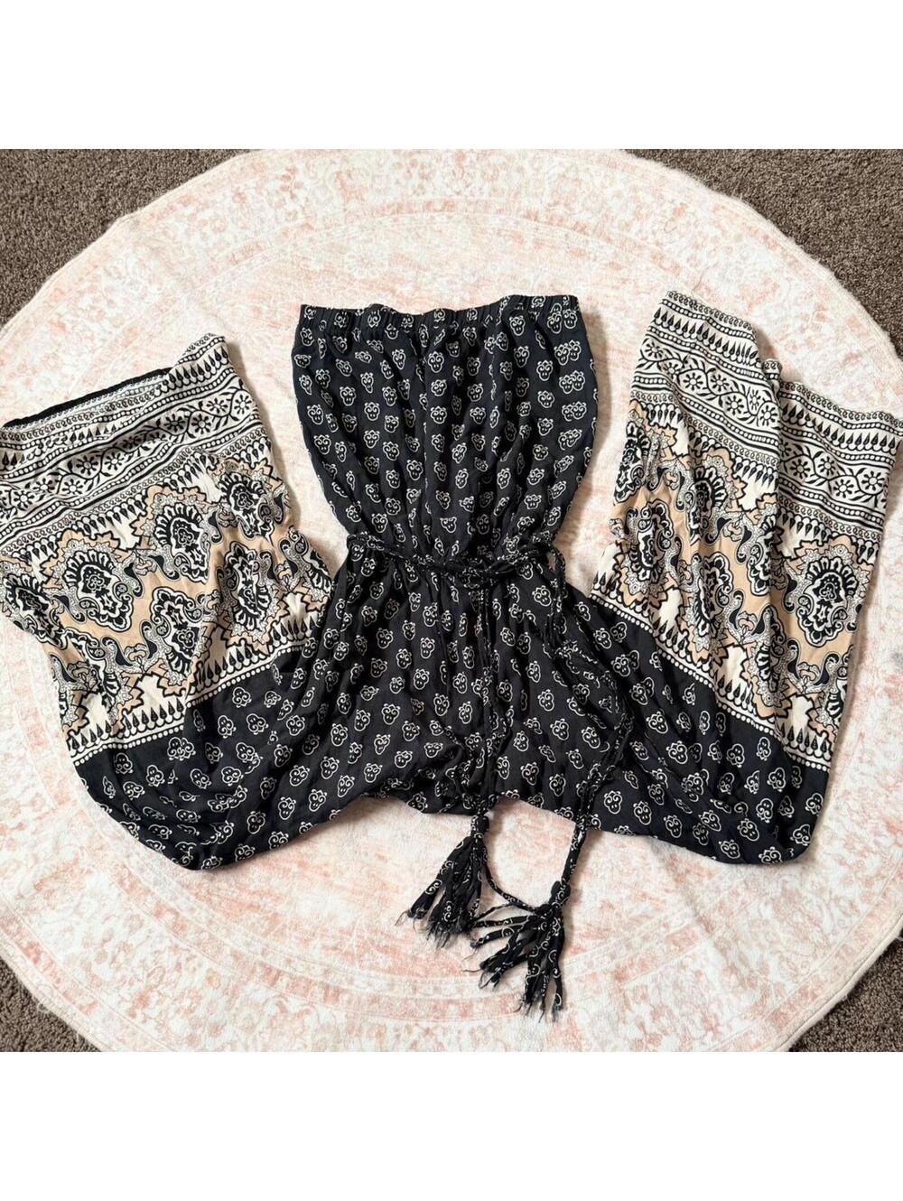 SBS Black Boho Strapless Wide Leg Jumpsuit
